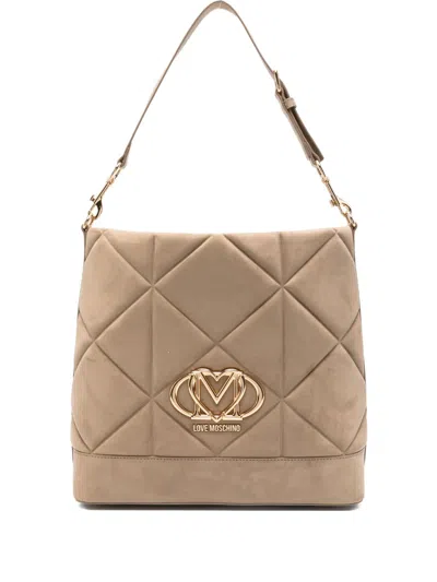 Love Moschino Quilted Logo-plaque Tote Bag In Brown
