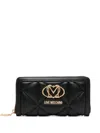 Love Moschino Gestepptes Portemonnaie Mit Logo-schild In Black
