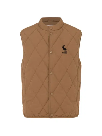 Love Moschino Quilted Logo-patch Gilet In Brown