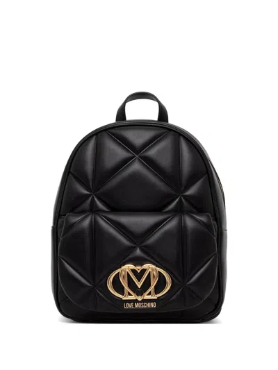 Love Moschino Quilted Logo-plaque Backpack In Black