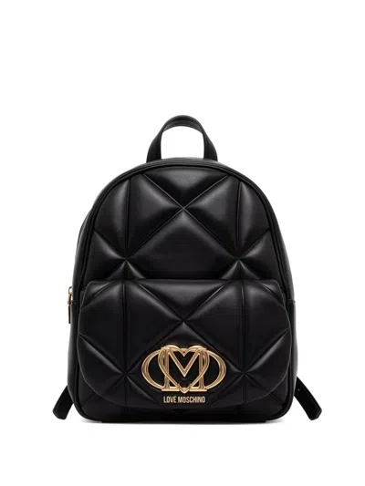 Love Moschino Quilted Logo-plaque Backpack In Black