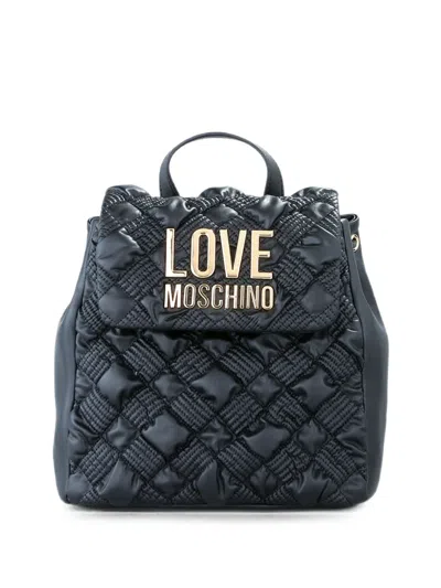 Love Moschino Quilted Logo-plaque Backpack In Blue
