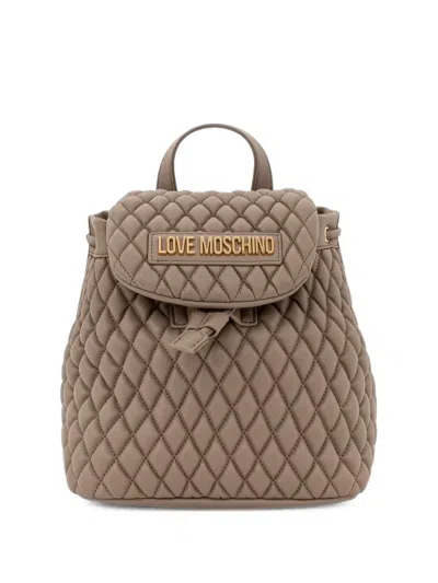 Love Moschino Quilted Logo-plaque Backpack In Brown
