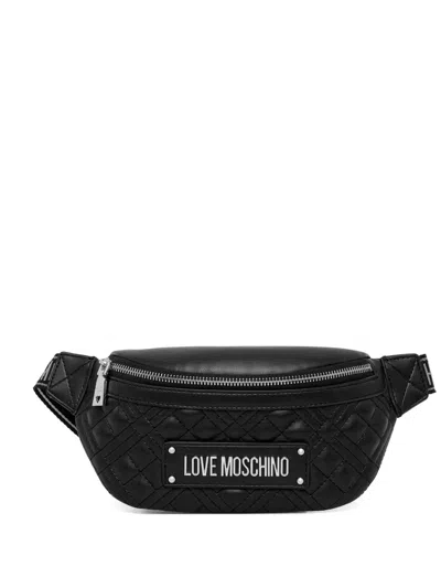 Love Moschino Quilted Logo-plaque Belt Bag In Black