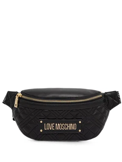 Love Moschino Quilted Logo-plaque Belt Bag In Black