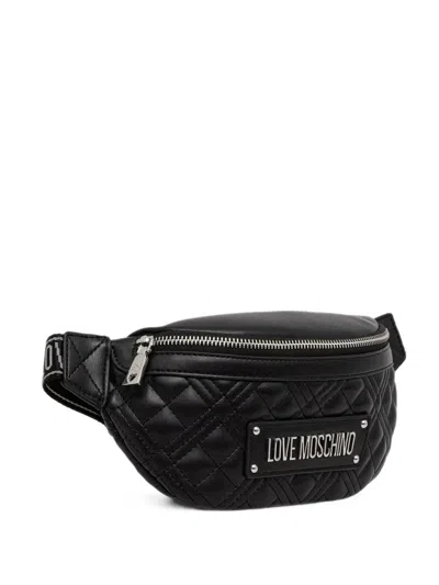 Love Moschino Quilted Logo-plaque Belt Bag In Black