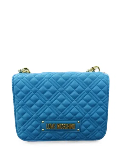 Love Moschino Quilted Logo-plaque Clutch Bag In Blue