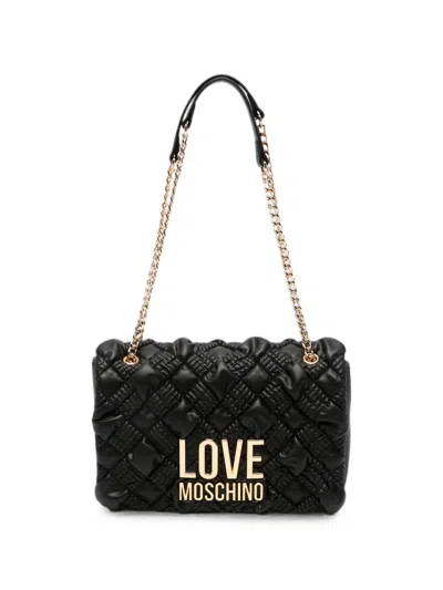 Love Moschino Quilted Logo-plaque Shoulder Bag In Black