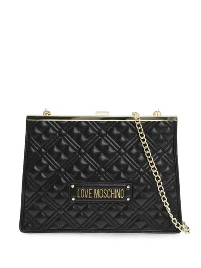 Love Moschino Quilted Logo-plaque Shoulder Bag In Black