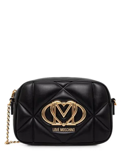Love Moschino Quilted Logo-plaque Shoulder Bag In Black