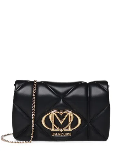 Love Moschino Quilted Logo-plaque Shoulder Bag In Black