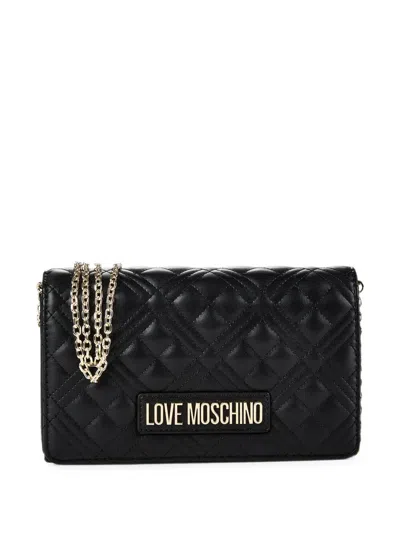 Love Moschino Quilted Logo-plaque Shoulder Bag In Black