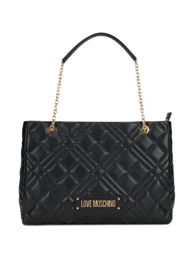 Love Moschino Quilted Logo-plaque Tote Bag In Black