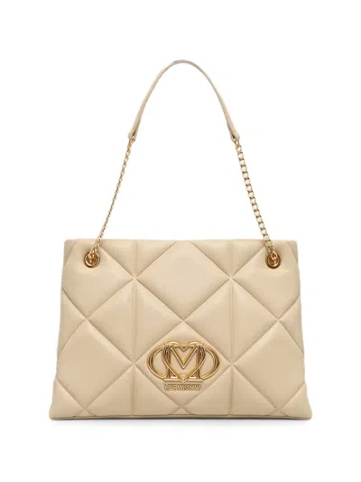 Love Moschino Quilted Logo-plaque Tote Bag In Neutral