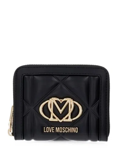 Love Moschino Quilted Logo-plaque Wallet In Black