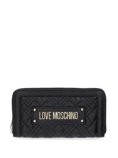 Love Moschino Quilted Logo-plaque Wallet In Black