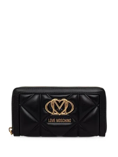 Love Moschino Quilted Logo-plaque Wallet In Black