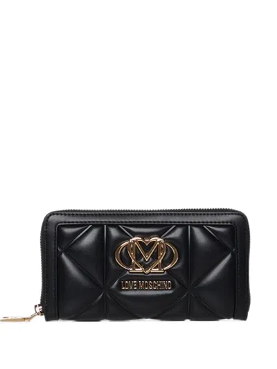Love Moschino Quilted Logo-plaque Wallet In Black