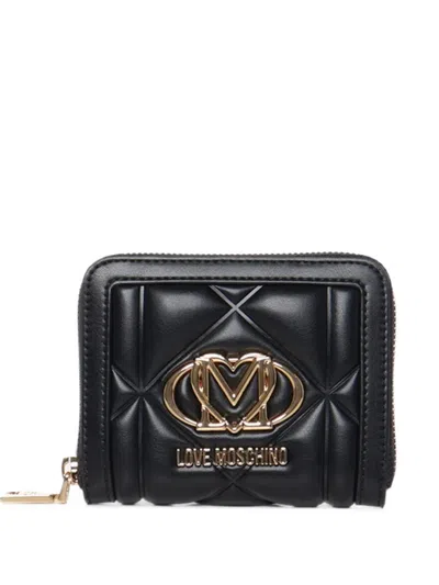 Love Moschino Quilted Logo-plaque Wallet In Black