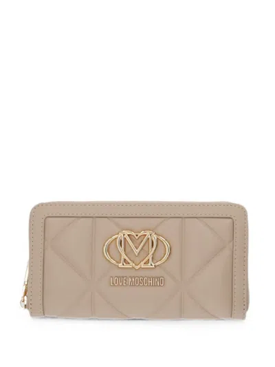 Love Moschino Quilted Logo-plaque Wallet In Neutral