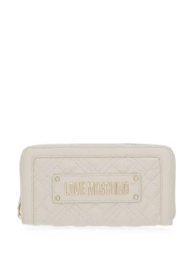 Love Moschino Quilted Logo-plaque Wallet In Neutral
