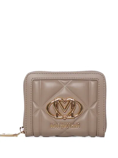 Love Moschino Quilted Logo-plaque Wallet In Neutral