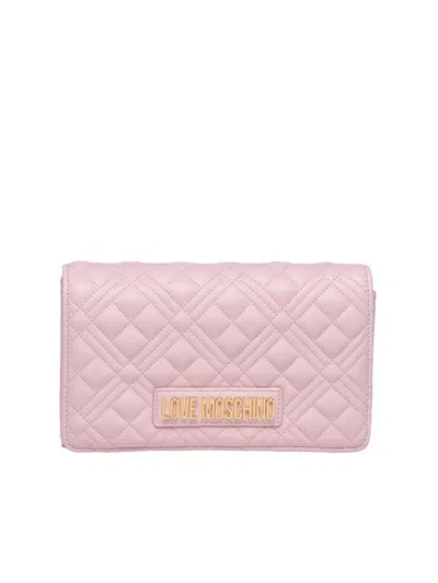 Love Moschino Quilted Pink  Crossbody Bag With Card Holder In Multi