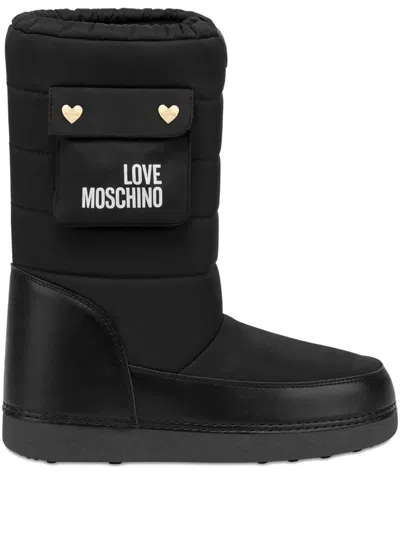 Love Moschino Quilted Pocketed Boots In Black