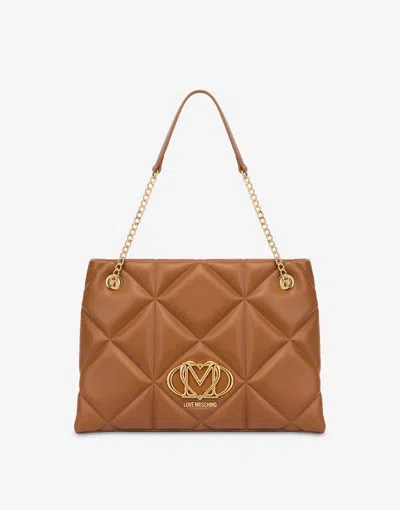 Love Moschino Quilted Shopper Bag Embossed In Brown