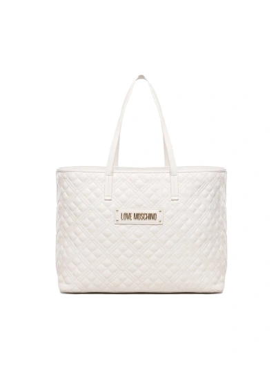 Love Moschino Quilted Shopping Bag In Ivory