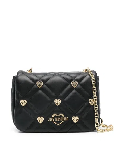 Love Moschino Quilted Shoulder Bag With Heart Embellishments In Black