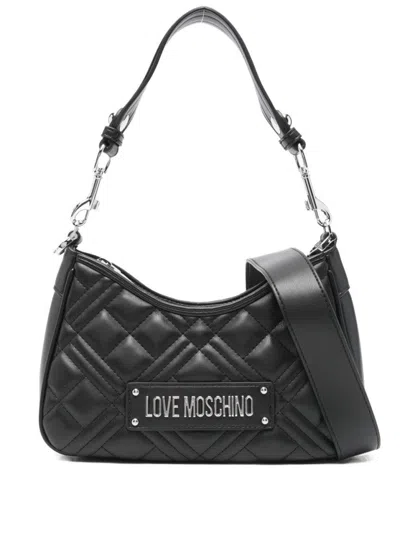 LOVE MOSCHINO QUILTED SHOULDER BAG WITH SILVER HARDWARE