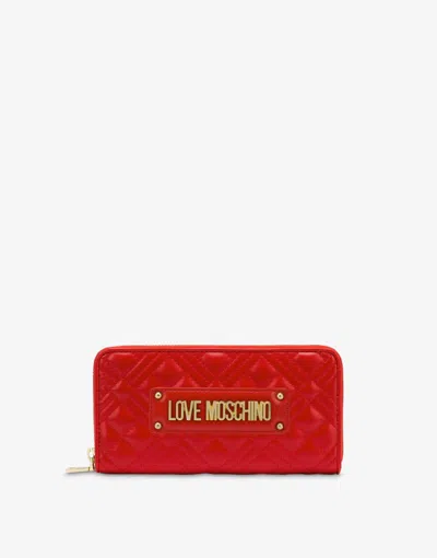 Love Moschino Quilted Zip Around Wallet With Logo Embroidery In Red