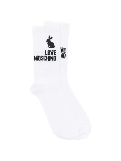 Love Moschino Rabbit Logo-print Socks In White