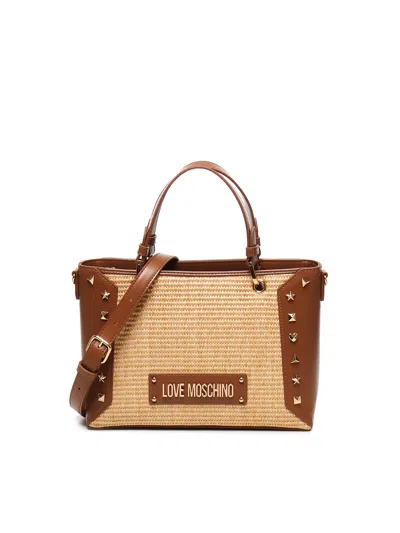 Love Moschino Raffia Tote Bag With Studs