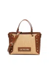 Love Moschino Raffia Tote Bag With Studs In Sand