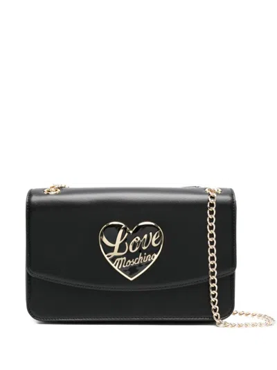 Love Moschino Rectangular Structured Shoulder Bag With Heart Emblem In Black