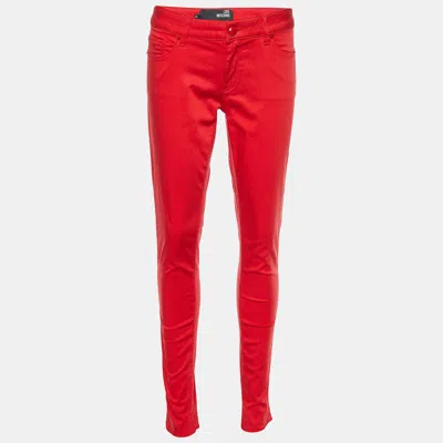 Pre-owned Love Moschino Red Cotton Embellished Tapered Pants M