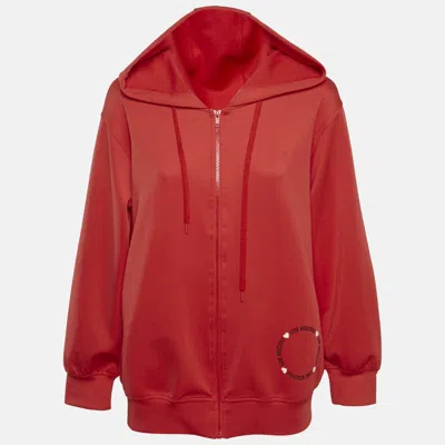 Pre-owned Love Moschino Red Logo Print Jersey Zip-up Hoodie S