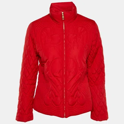 Pre-owned Love Moschino Red Quilted Nylon Zip Up Jacket M