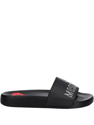 Love Moschino Rhinestone-embellished Slides In Black