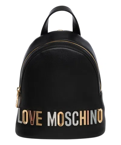 Love Moschino Rhinestone Logo Backpack In Black