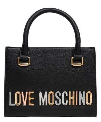 Love Moschino Rhinestone Logo Handbag In Black