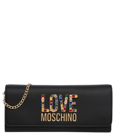 Love Moschino Rhinestone Logo Pouch In Black