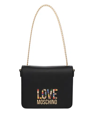 Love Moschino Rhinestone Logo Shoulder Bag In Black