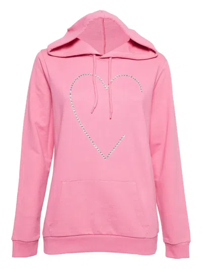 Pre-owned Love Moschino Rhinestone-heart Hoodie In Pink