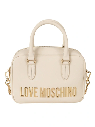 Love Moschino Round Top Handle Logo Embossed Shoulder Bag In Avorio