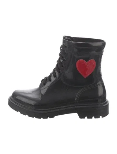 Pre-owned Love Moschino Rubber Graphic Print Combat Boots In Black/red