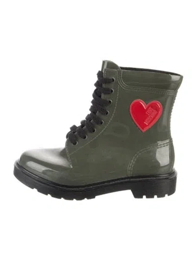 Pre-owned Love Moschino Rubber Graphic Print Combat Boots In Green