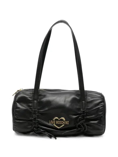 Love Moschino Ruched Heart-plaque Tote Bag In Black